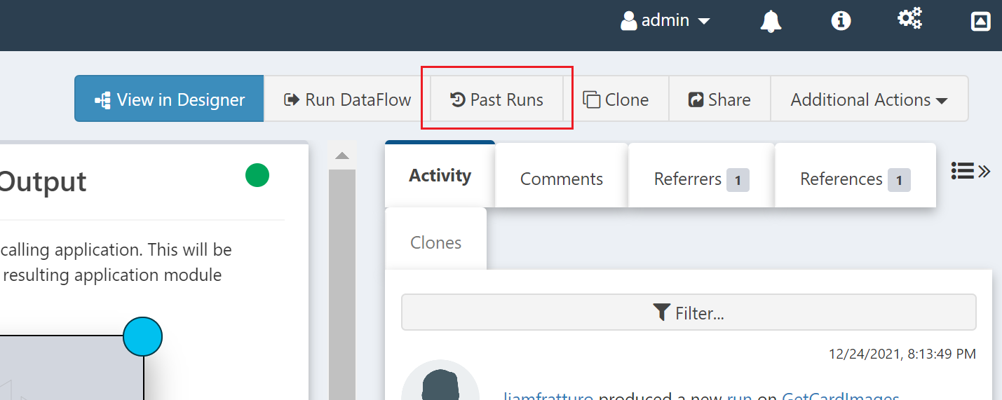 !Past Runs link on the DataFlow details page