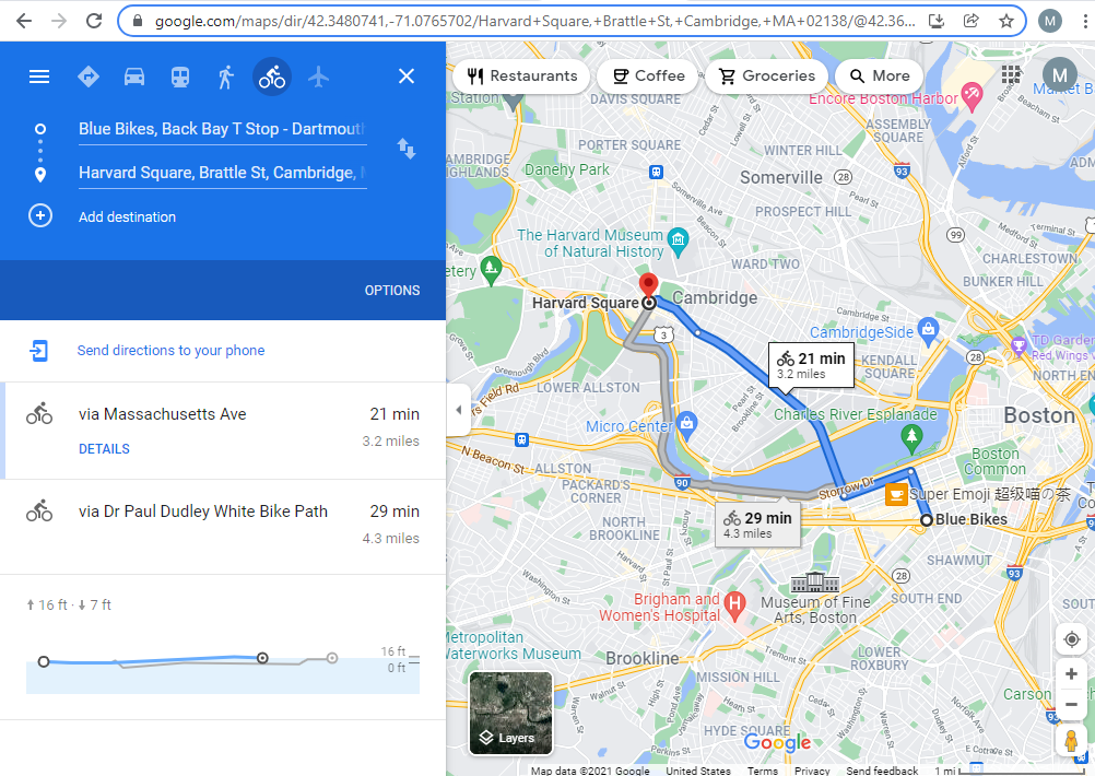 !Google maps directions from the query start and end stations